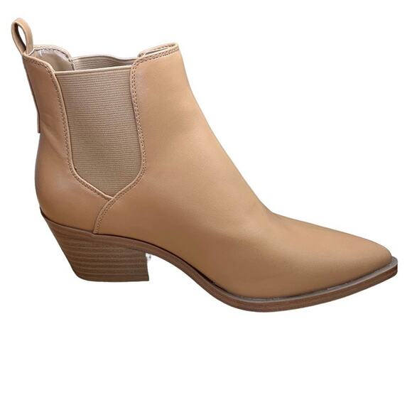 UNIVERSAL threads tan ankle boots size 6 pointed toe cowboy heel side gussets - Picture 1 of 8